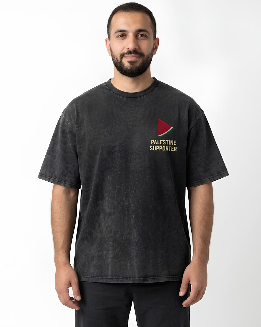 Free Palestine Vintage Washed Oversized T-Shirt – Smoked Graphic & Watermelon Emblem