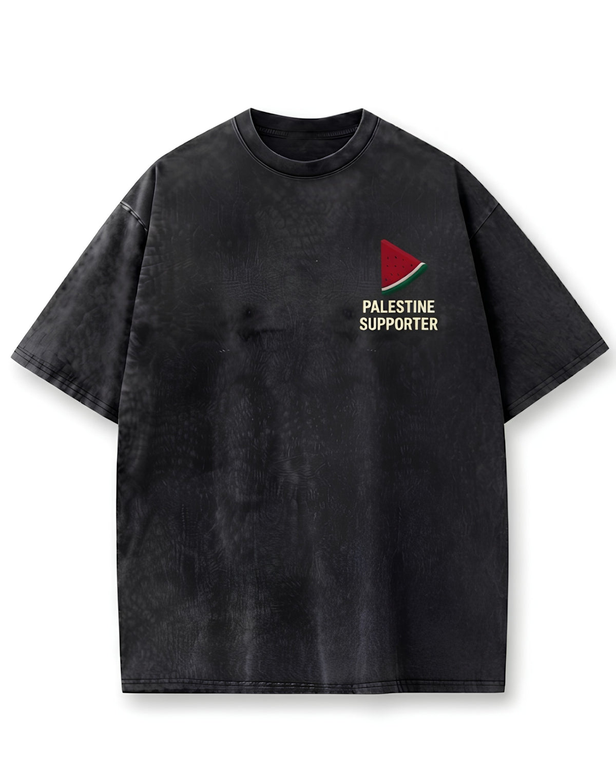 Free Palestine Vintage Washed Oversized T-Shirt – Smoked Graphic & Watermelon Emblem