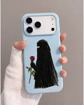 Artistic Niqabi Woman with Red Rose Silicone iPhone Case - Soft Matte Protective Phone Cover