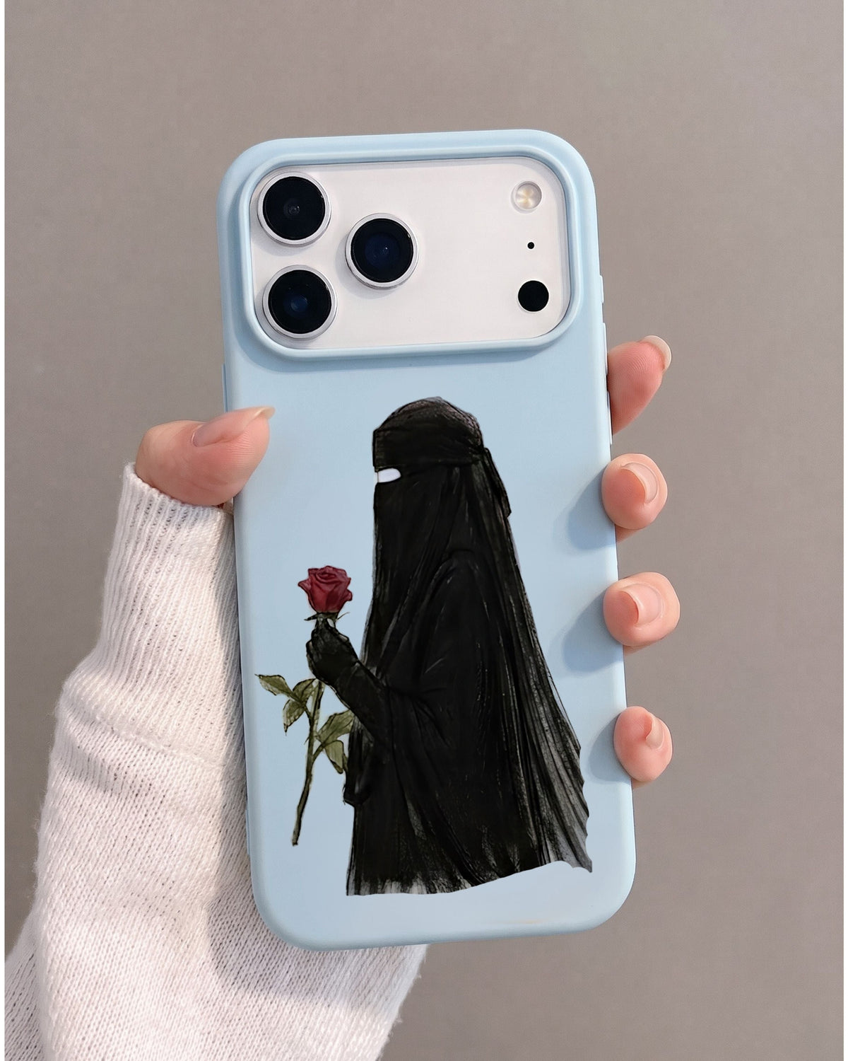 Artistic Niqabi Woman with Red Rose Silicone iPhone Case - Soft Matte Protective Phone Cover