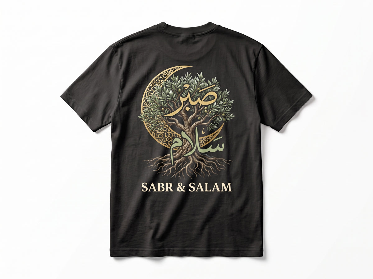 SABR & SALAM Olive Tree & Crescent Graphic T-Shirt – Premium Heavyweight Tee