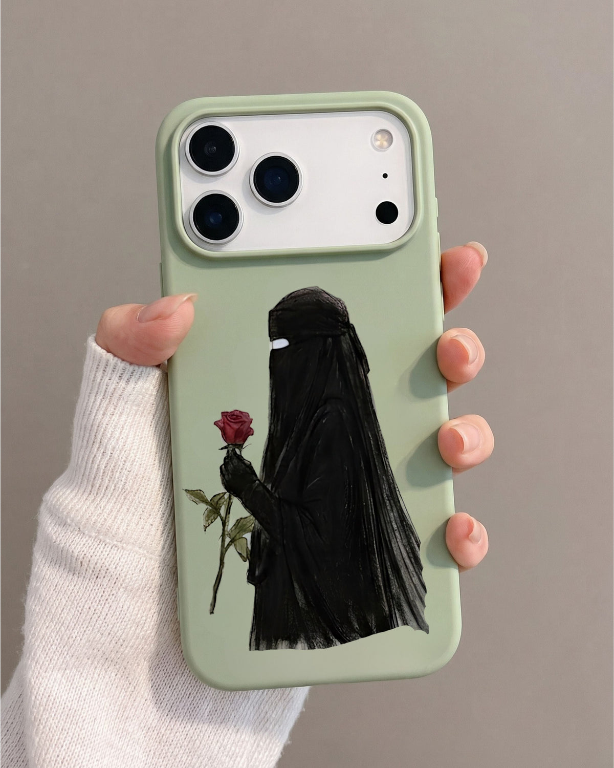 Artistic Niqabi Woman with Red Rose Silicone iPhone Case - Soft Matte Protective Phone Cover