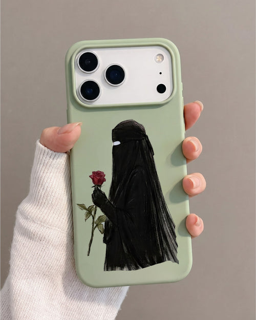 Artistic Niqabi Woman with Red Rose Silicone iPhone Case - Soft Matte Protective Phone Cover