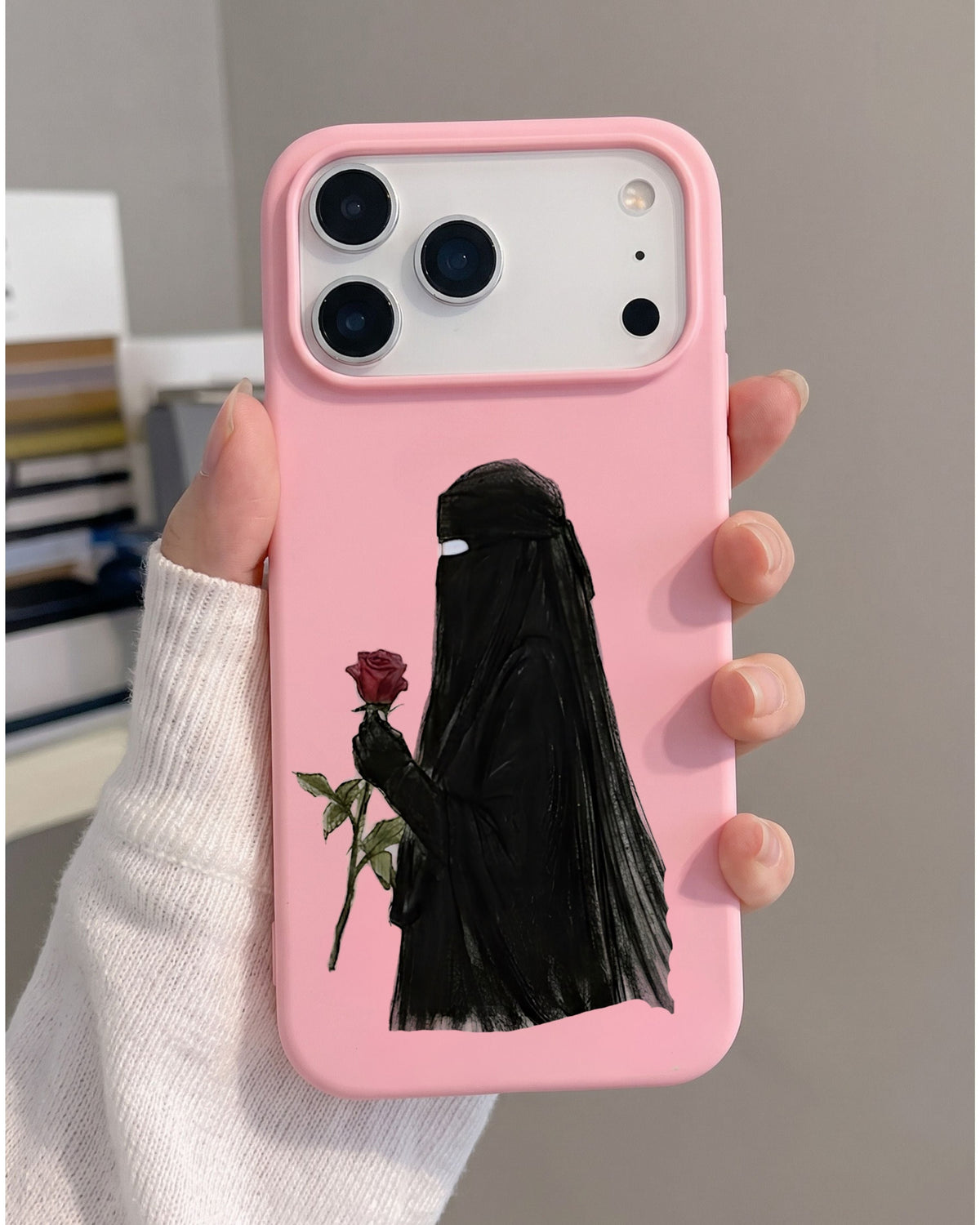 Artistic Niqabi Woman with Red Rose Silicone iPhone Case - Soft Matte Protective Phone Cover