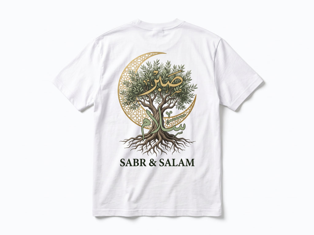 SABR & SALAM Olive Tree & Crescent Graphic T-Shirt – Premium Heavyweight Tee
