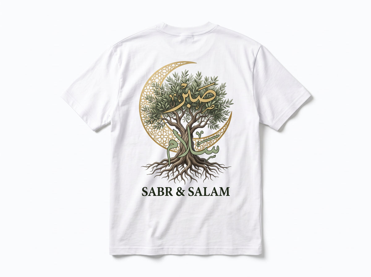 SABR & SALAM Olive Tree & Crescent Graphic T-Shirt – Premium Heavyweight Tee