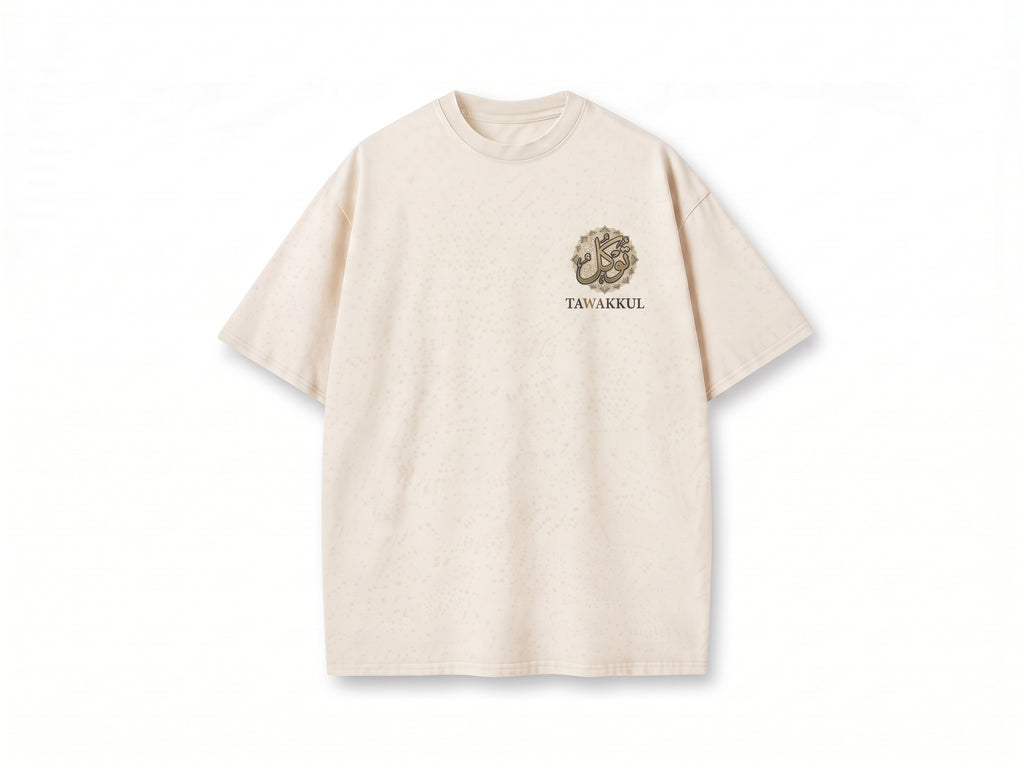 TAWAKKUL Lion & Arabic Calligraphy Oversized T-Shirt – Vintage Sand Heavyweight Tee