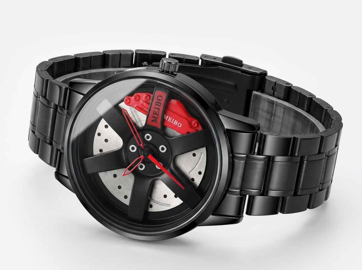 Custom 360° Spinning Car Wheel Watch – Stainless Steel Timepiece