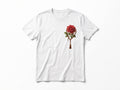 Rose & Prayer Beads" Minimalist Chest Graphic Tee – Essential Heavyweight Cotton